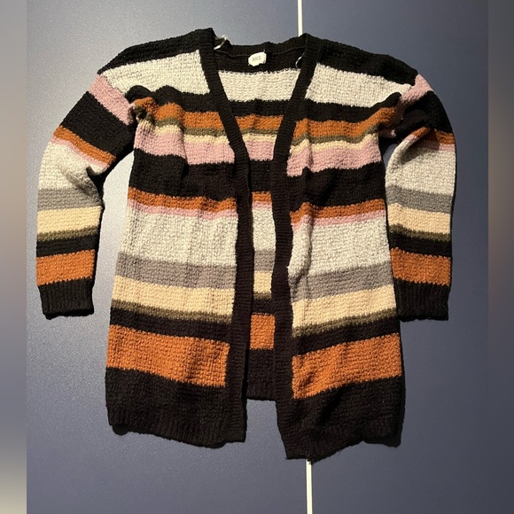 BKE Women's Striped Cardigan - Black, Orange, Gray, Pink - Picture 1 of 7
